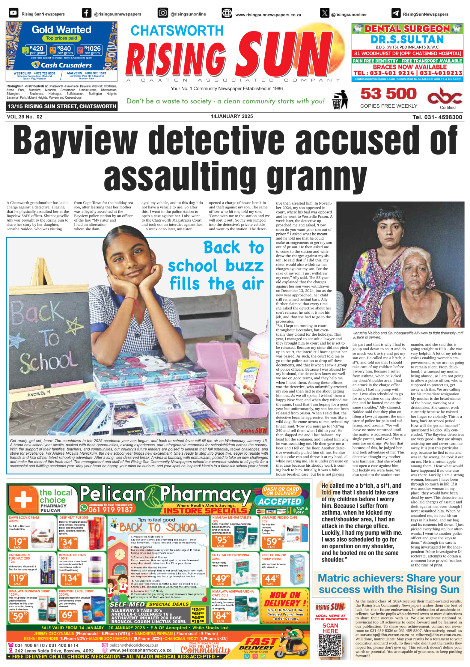 Rising Sun Chatsworth E-Paper, January 14, 2025 page 1