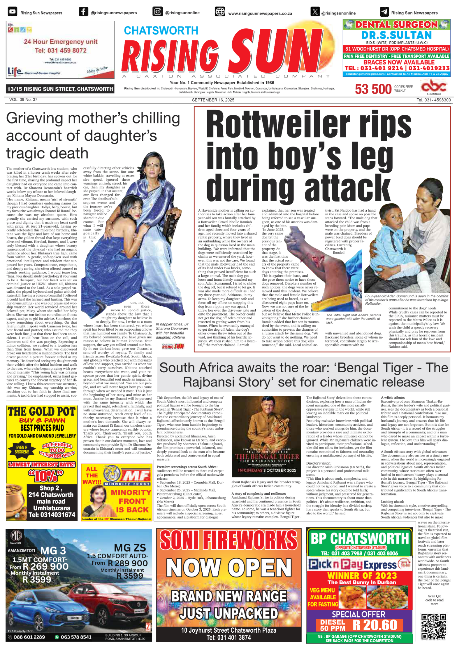 Rising Sun Chatsworth E-Paper, September 16, 2025 page 1