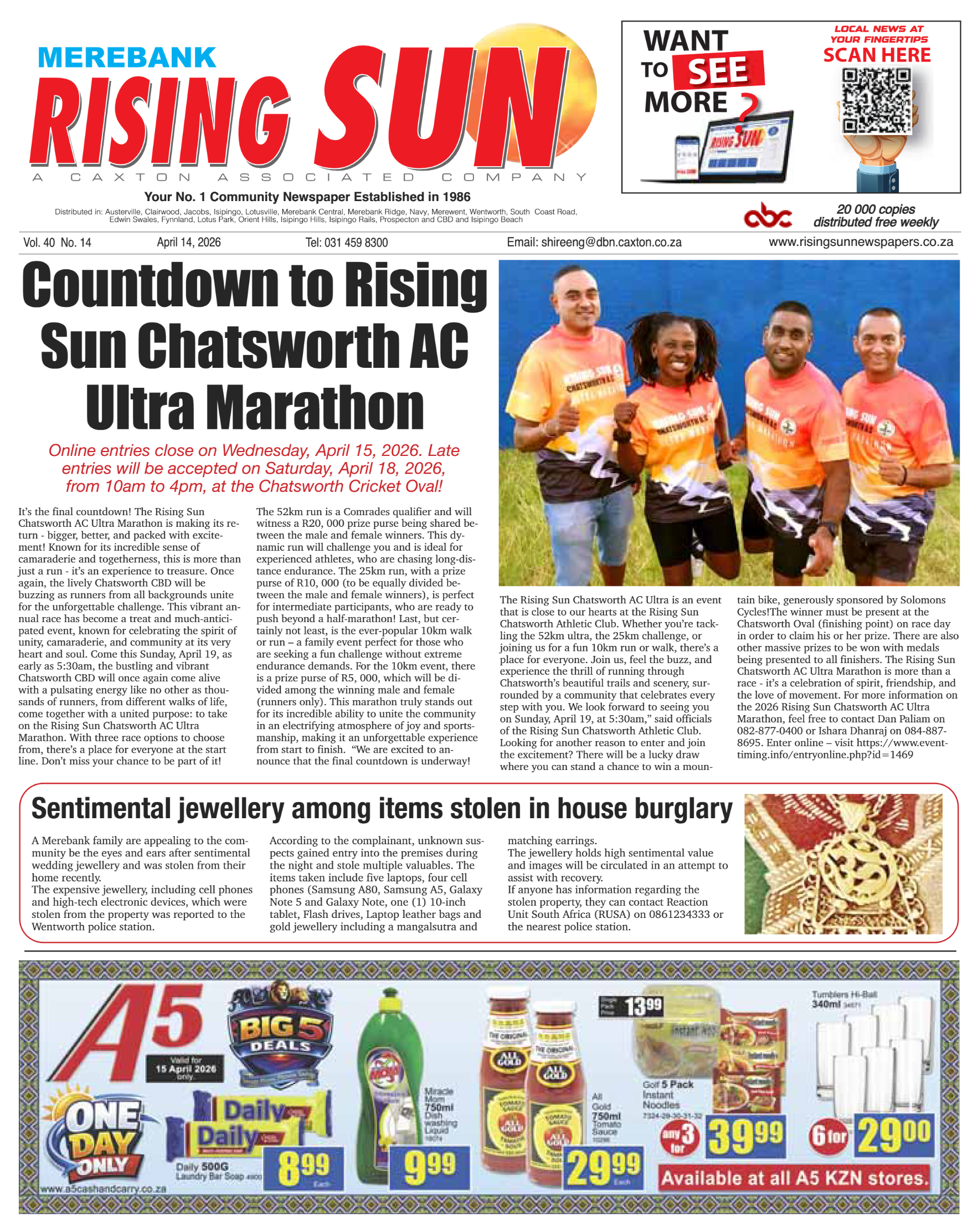 Rising Sun Merebank E-Paper, April 14, 2026 page 1
