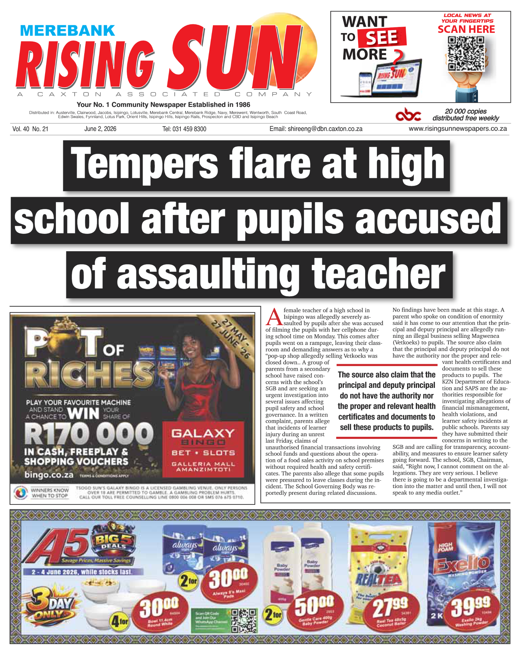 Rising Sun Merebank E-Paper, June 2, 2026 page 1