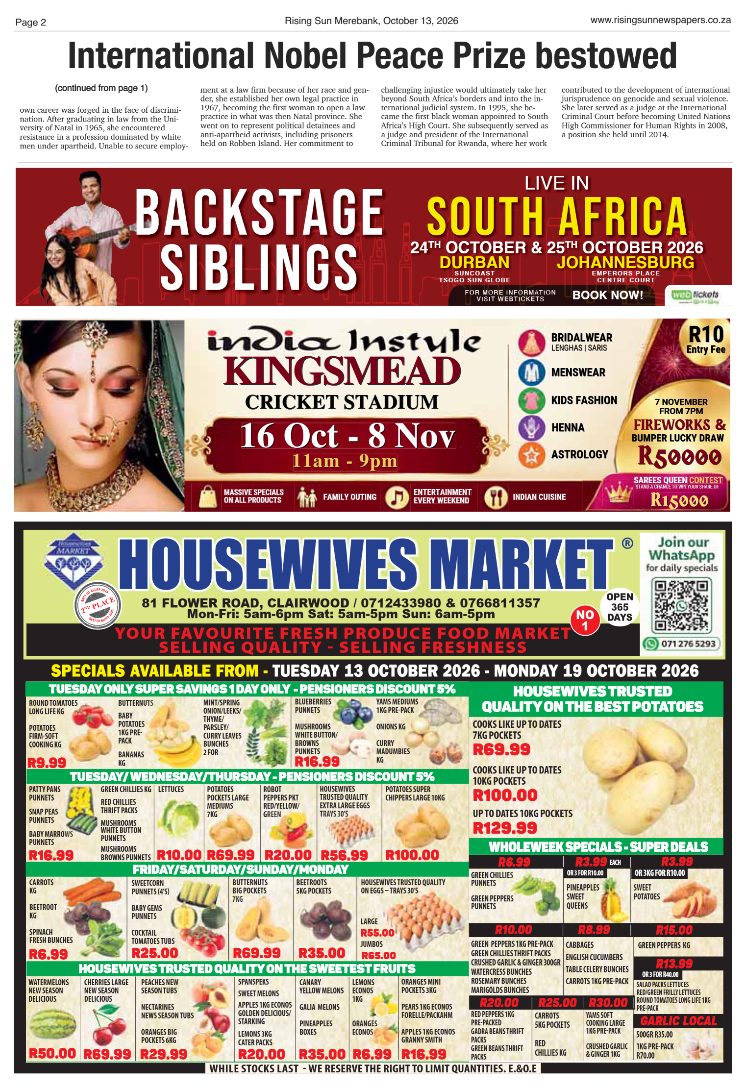 Sum Rismg Rising Sun Merebank E-Paper, October 13, 2026 | Rising Sun Newspapers