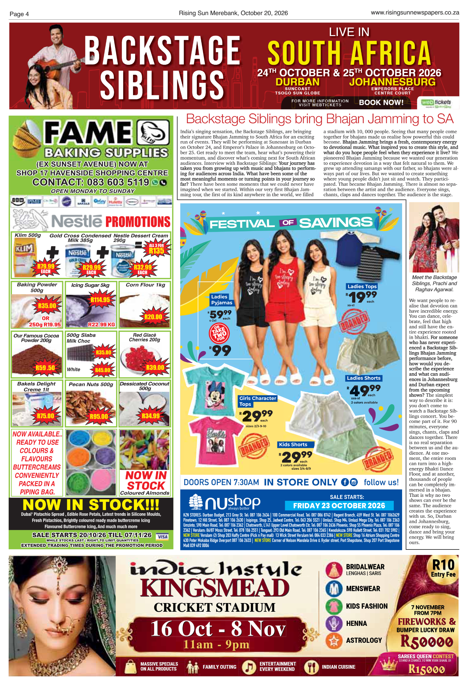 Rising Sun Merebank E-Paper, October 20, 2026 | Rising Sun Newspapers