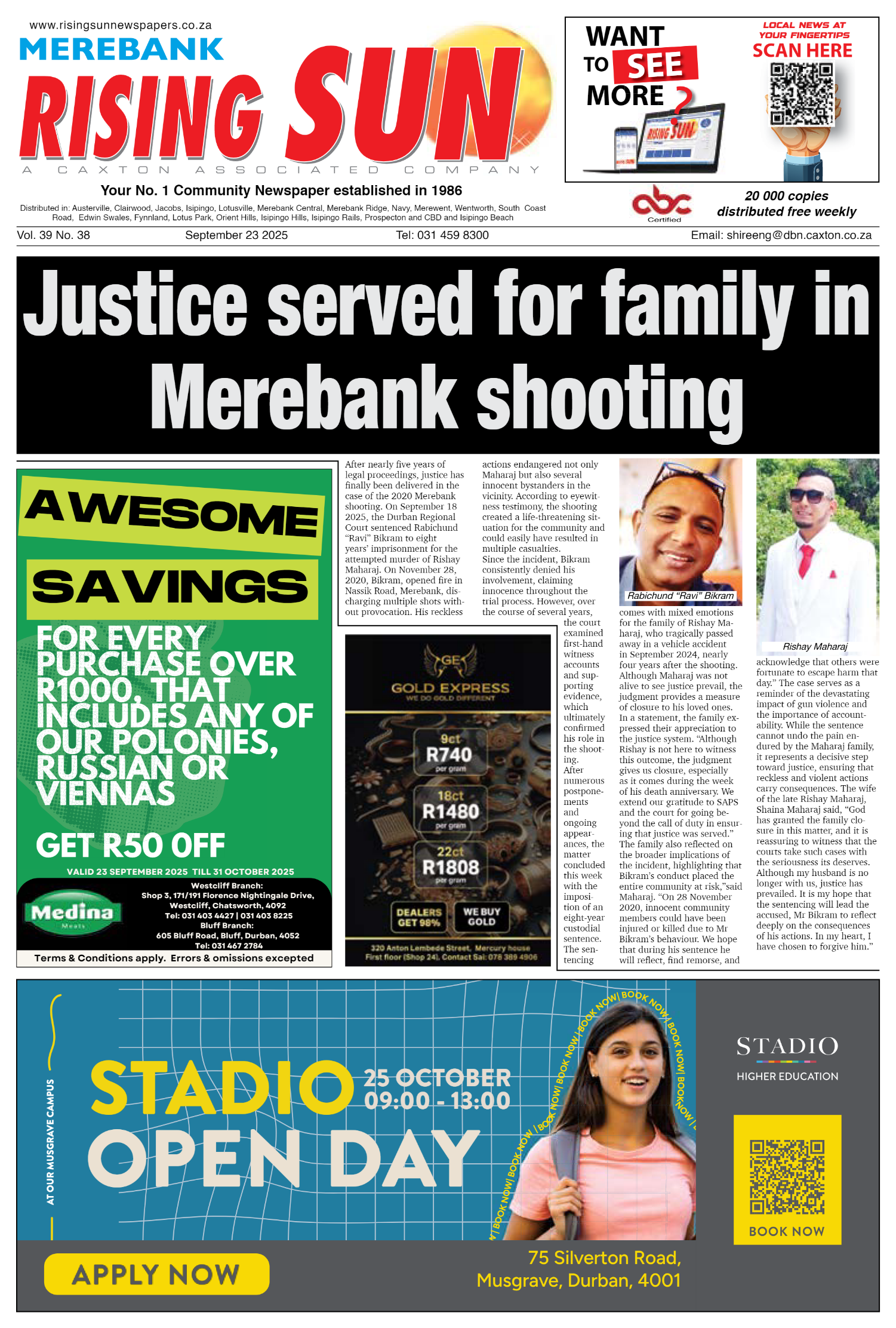 Rising Sun Merebank E-Paper, September 23, 2025 page 1